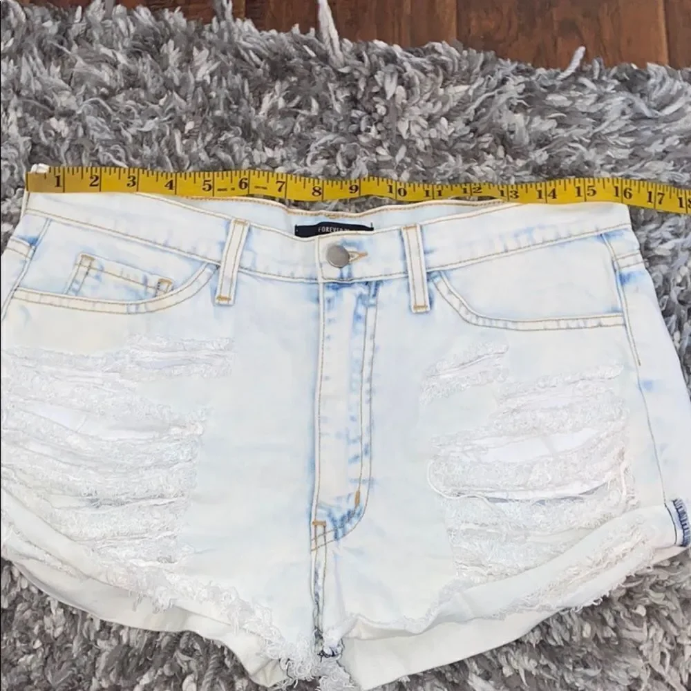Forever 21 Blue Distressed Factory Ripped Shorts Cutoff Contemporary Casual